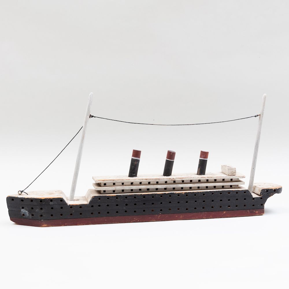 Appraisal: Folk Art Painted Wood Luxury Liner x x in Willauer