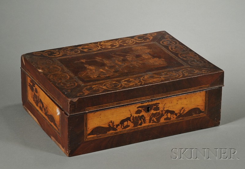 Appraisal: South German Marquetry Inlaid and Mahogany Veneered Necessaire Box late