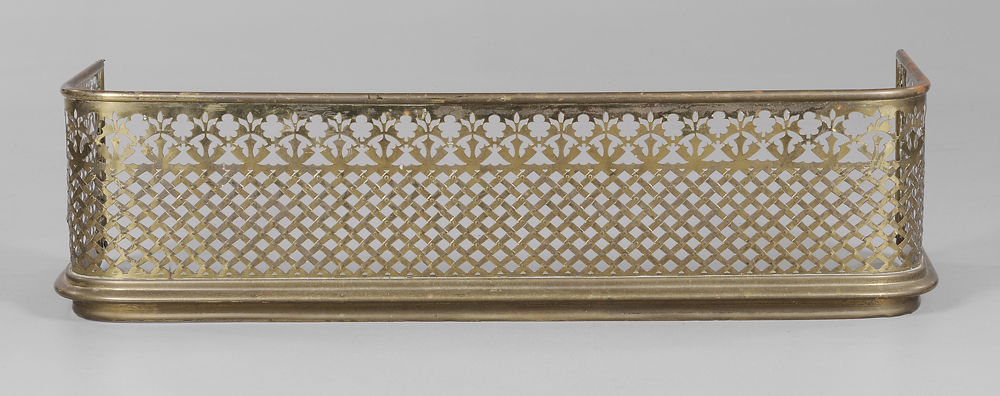 Appraisal: Openwork Brass Fender British th century brass basketweave construction below