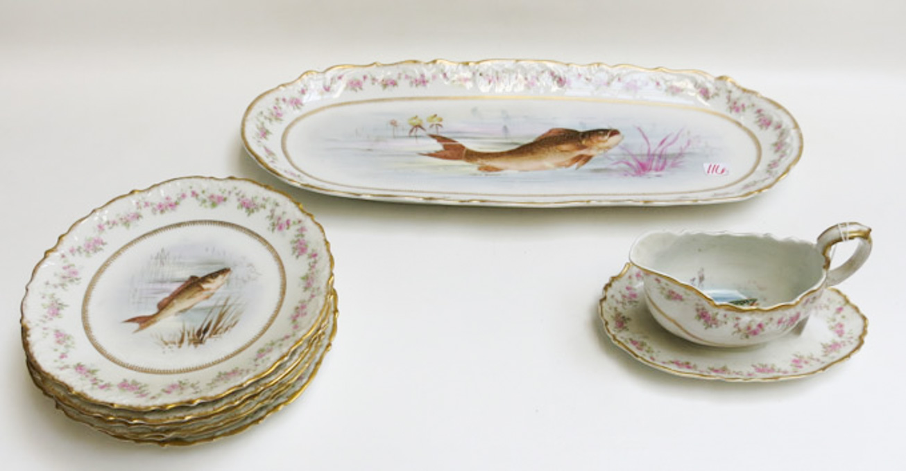 Appraisal: NINE PIECE LIMOGES PORCELAIN FISH SET by Delinieres Co various