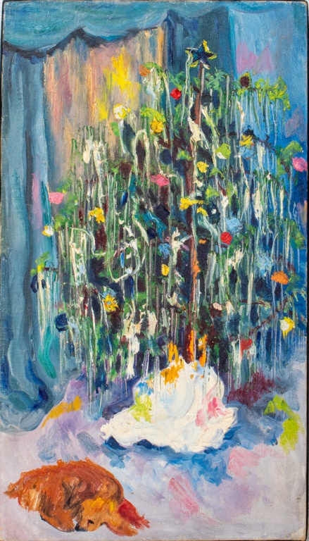 Appraisal: KRAVITCH 'DOG CHRISTMAS TREE' OIL ON CANVAS Mid-Century Modern oil