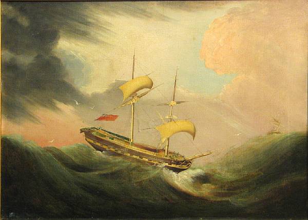 Appraisal: Attributed to Williams Huggins British - Storm at sea oil