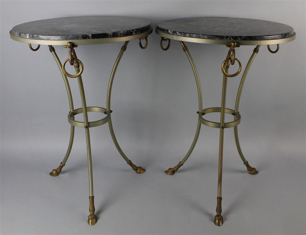 Appraisal: PAIR OF CLASSICAL STYLE IRON CAST MARBLE CIRCULAR TABLES WITH