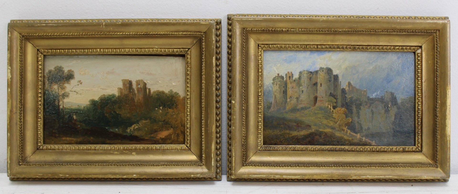 Appraisal: RICHARD WILSON ATTR Pair of Ruined Castle Landscapes oils on