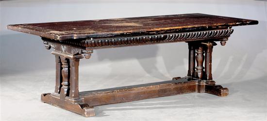 Appraisal: Continental carved oak library table circa heavy rectangular top with