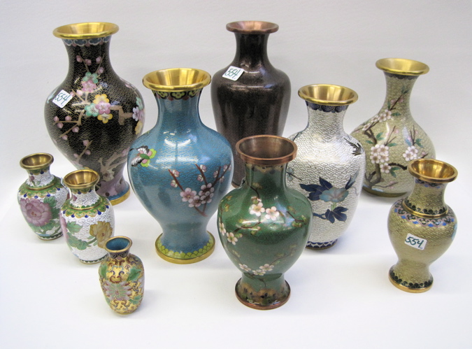 Appraisal: COLLECTION OF TEN CHINESE CLOISONNE VASES variety of size decoration