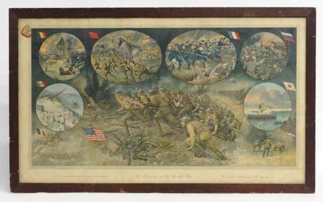 Appraisal: Vintage print ''In Memory of the Worlds War'' The World's