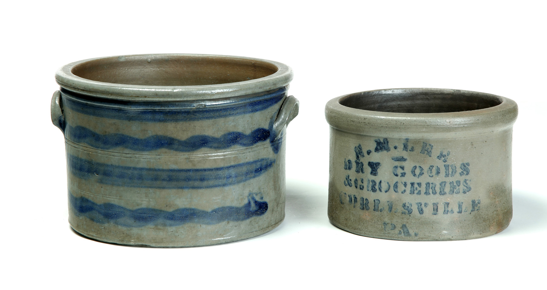 Appraisal: TWO AMERICAN STONEWARE CROCKS Second half- th century Butter or