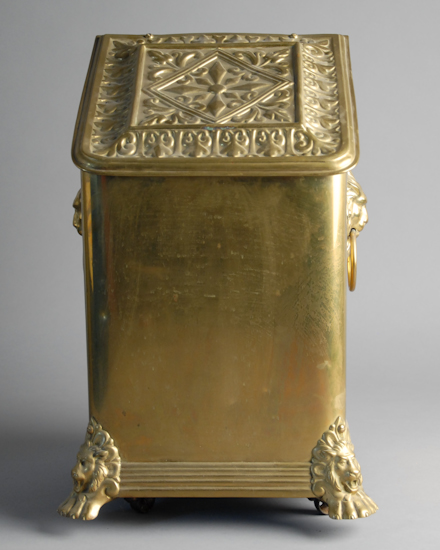 Appraisal: Brass Coal Hod with Lion Head Handles and Lion Paw