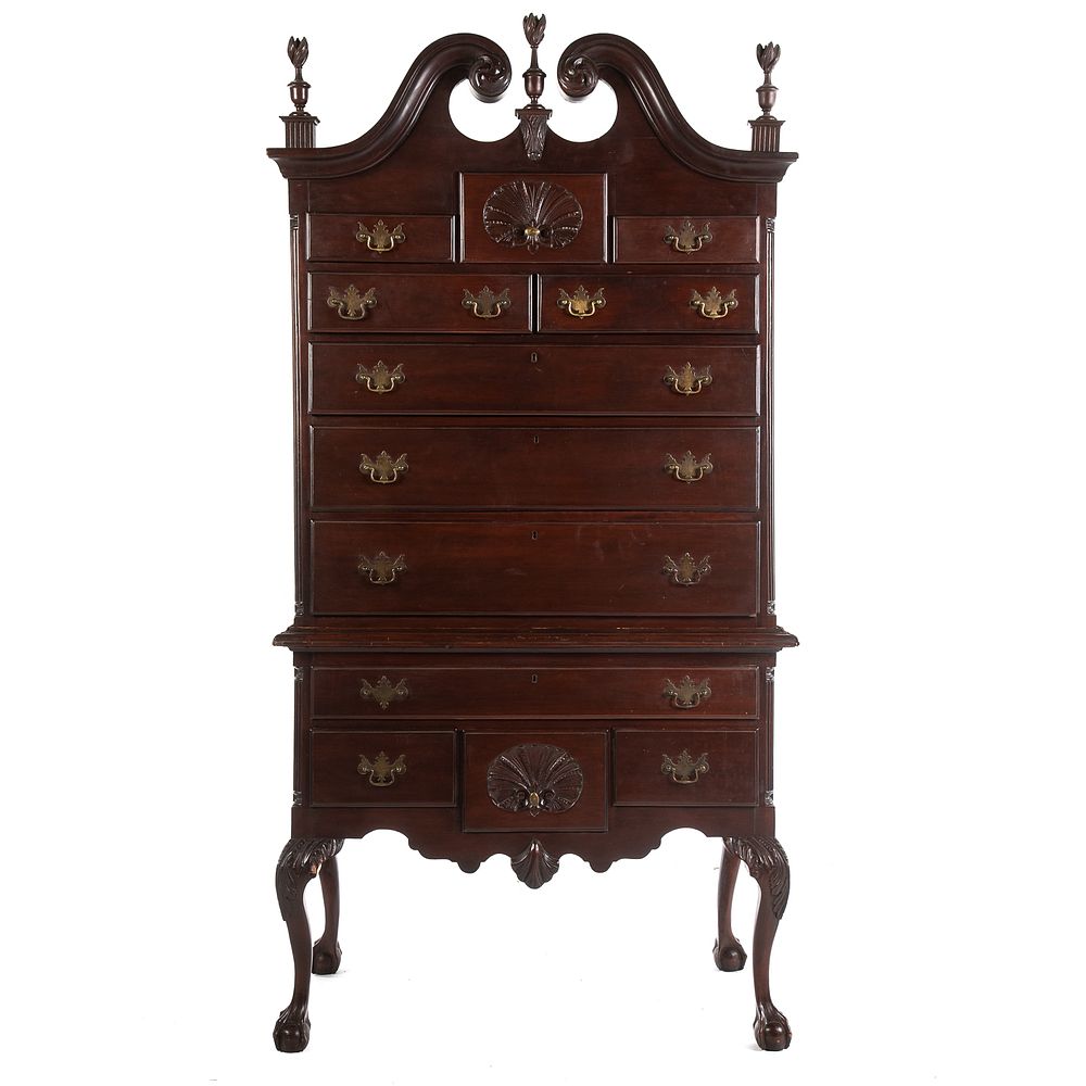 Appraisal: Centennial Chippendale Mahogany Highboy In the Philadelphia Manor approx in