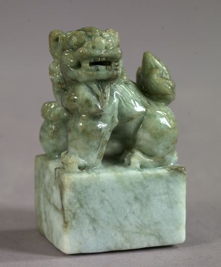 Appraisal: Carved and Polished Gray-Green Jadite Figure of a Foo Dog