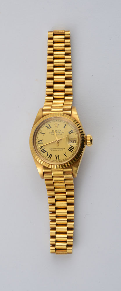 Appraisal: LADY'S K GOLD OYSTER PERPETUAL DATEJUST WRISTWATCH ROLEX Gold dial