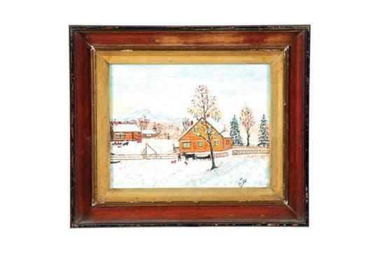 Appraisal: NAIVE WINTER LANDSCAPE AMERICAN TH CENTURY Acrylic on artist board