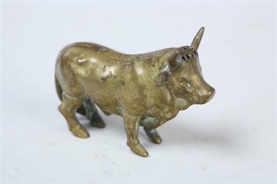 Appraisal: FIGURAL SPICE BOX Judaic brass bull spice box with an