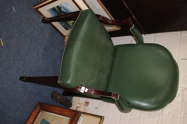 Appraisal: A PAIR OF MAHOGANY GEORGIAN STYLE GREEN LEATHER UPHOLSTERED OPEN