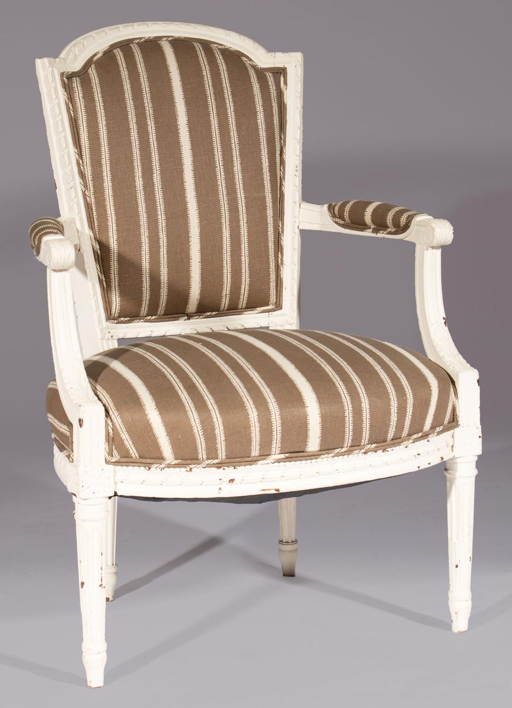 Appraisal: Louis XVI-Style Creme Peinte Fauteuil upholstered in Peter Fasano Rose