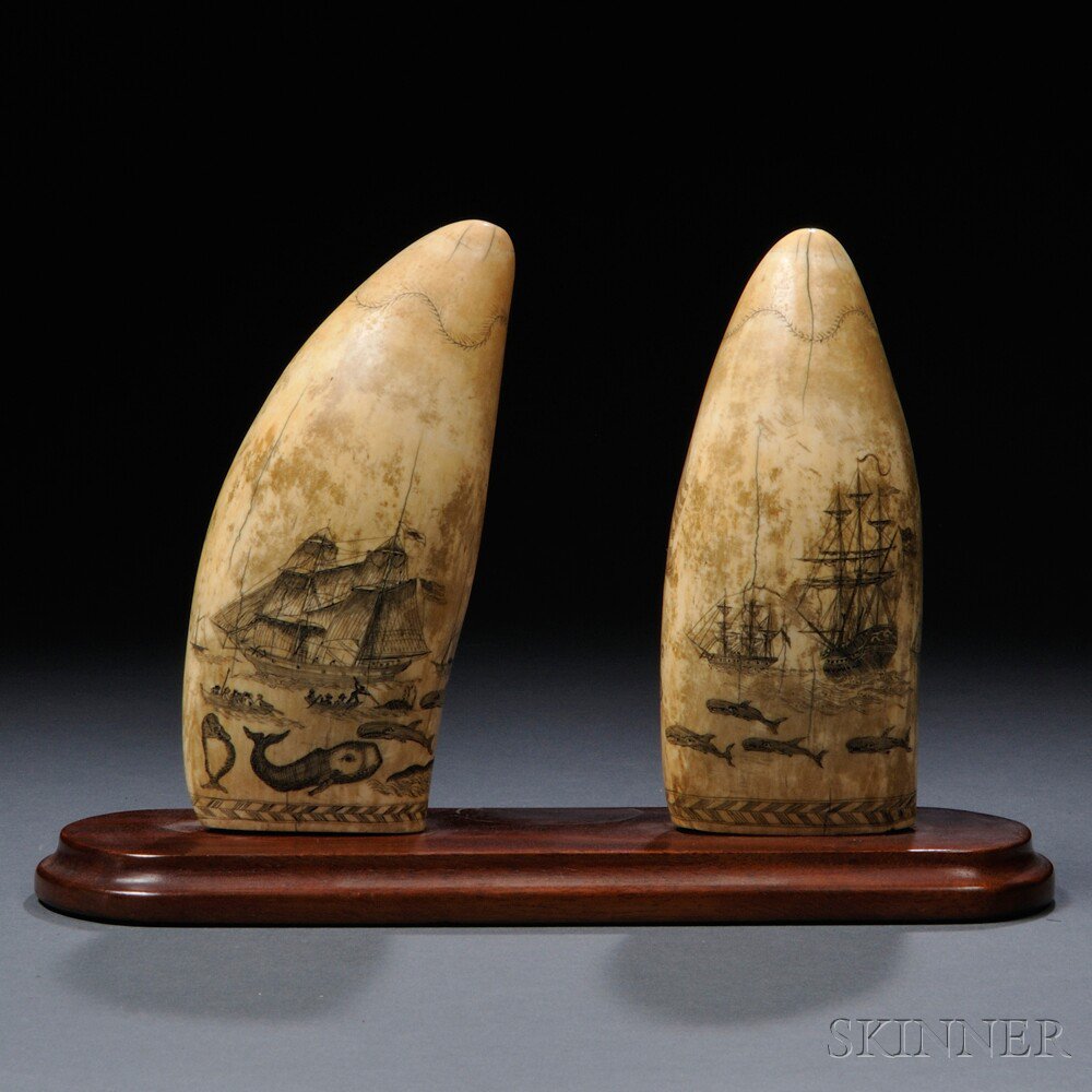 Appraisal: Pair of Scrimshaw Whale's Teeth th century one side of