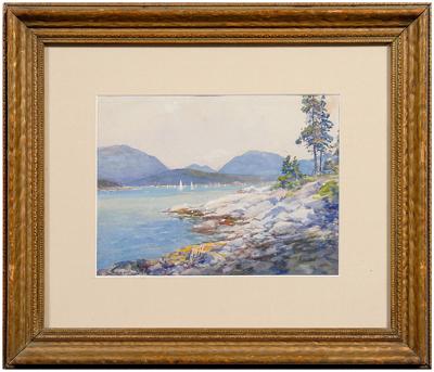 Appraisal: Scott White gouache Massachusetts - lake with sailboats New England