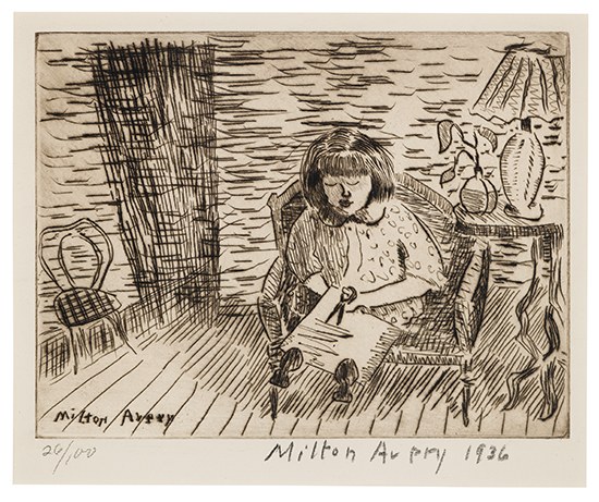 Appraisal: MILTON AVERY Child Cutting Drypoint x mm x inches full