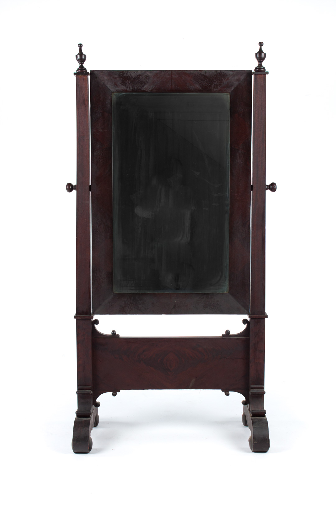 Appraisal: American Restoration mahogany cheval mirror circa framed rectangular mirror with