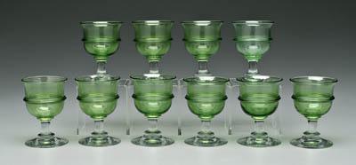 Appraisal: Ten Heisey Sussex goblets moongleam green with crystal stems and