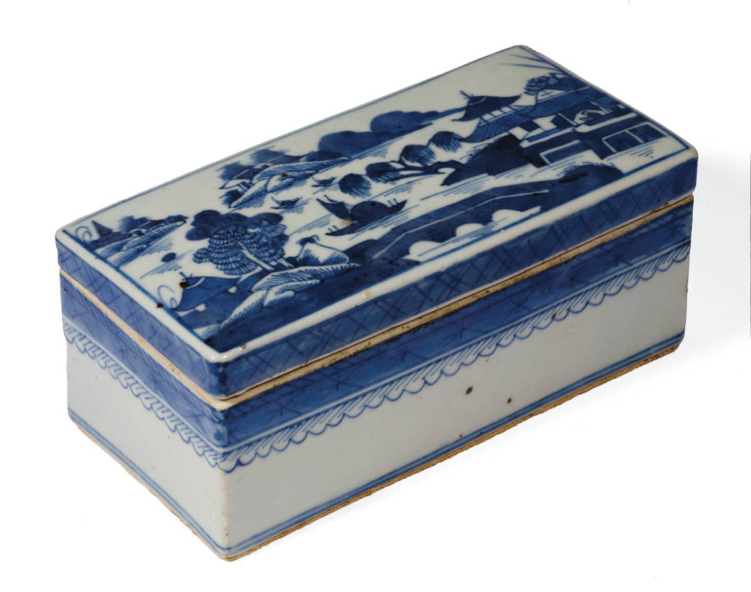 Appraisal: CANTON BLUE AND WHITE PORCELAIN RAZOR BOX Length inches