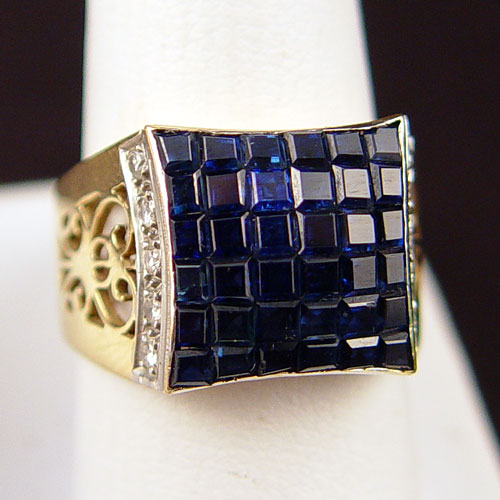 Appraisal: K INVISIBLE SET SAPPHIRE AND DIAMOND RING K yellow gold