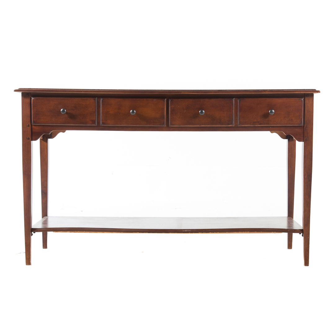 Appraisal: Traditional style cherry server two drawers stretcher shelf in H