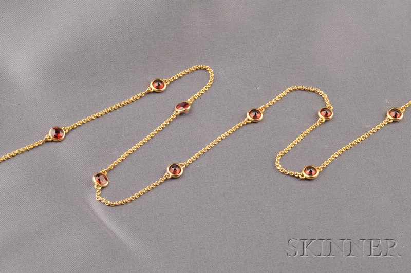 Appraisal: Antique kt Gold and Garnet Necklace bezel-set with nine circular-cut