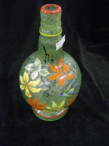 Appraisal: Enameled Art Glass Vase bird floral on seafoam green bottle