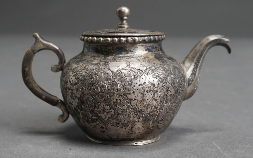 Appraisal: PROBABLY PERSIAN UNMARKED TESTED LOW-PURITY SILVER DIMINUTIVE TEAPOT L IN