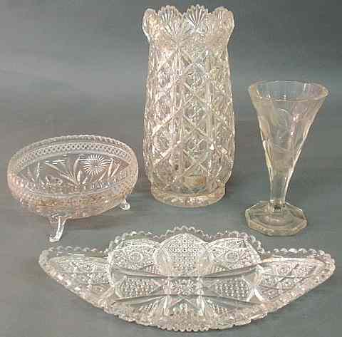 Appraisal: Cut glass vase h cut glass dish l cur glass