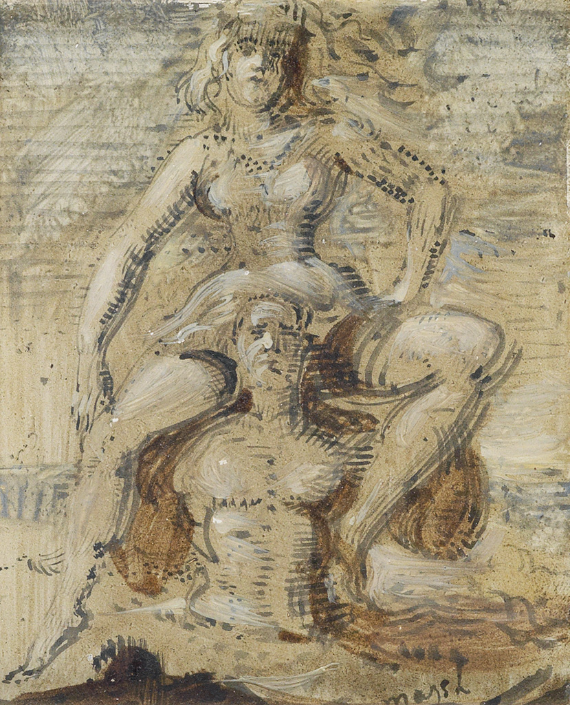 Appraisal: REGINALD MARSH Strongman and Lady Friend Oil on board x