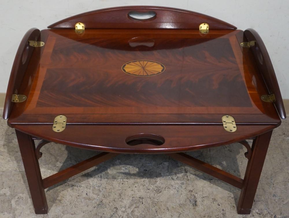 Appraisal: HEKMAN GEORGE III STYLE INLAID MAHOGANY BUTLER S TRAY COFFEE