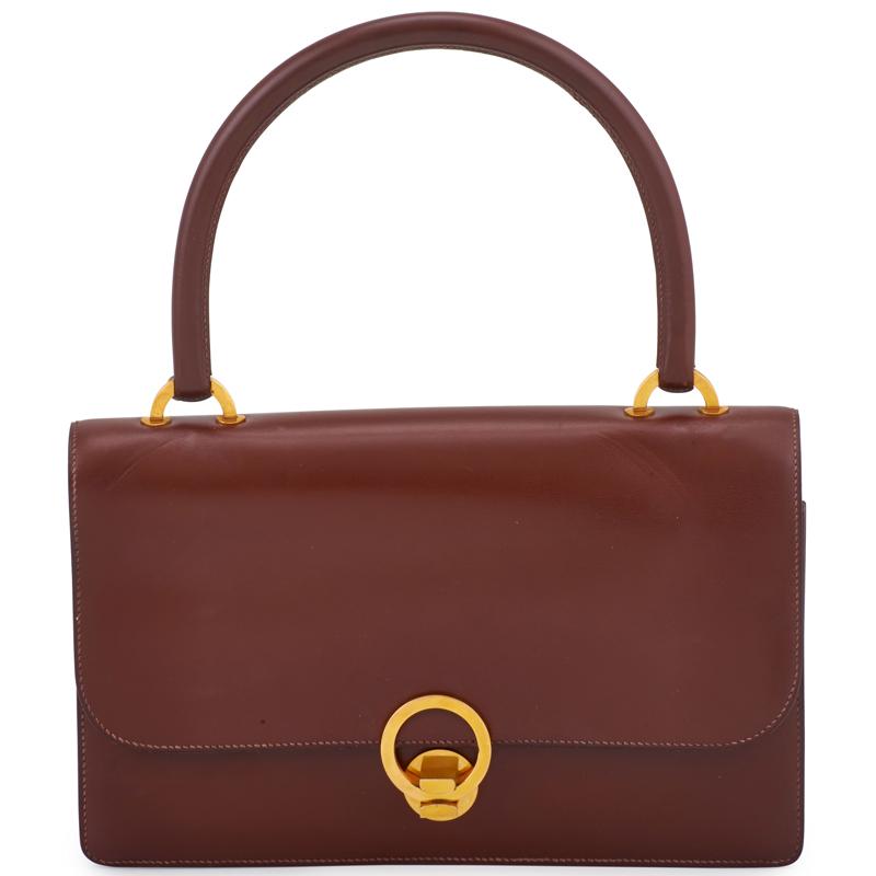 Appraisal: HERMES ROUGE H BOX CALF LEATHER RING BAG Gold tone