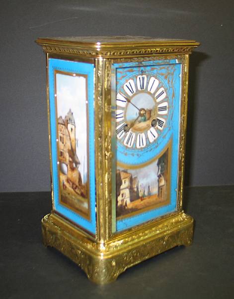 Appraisal: A French porcelain and engraved brass mantel clock late th