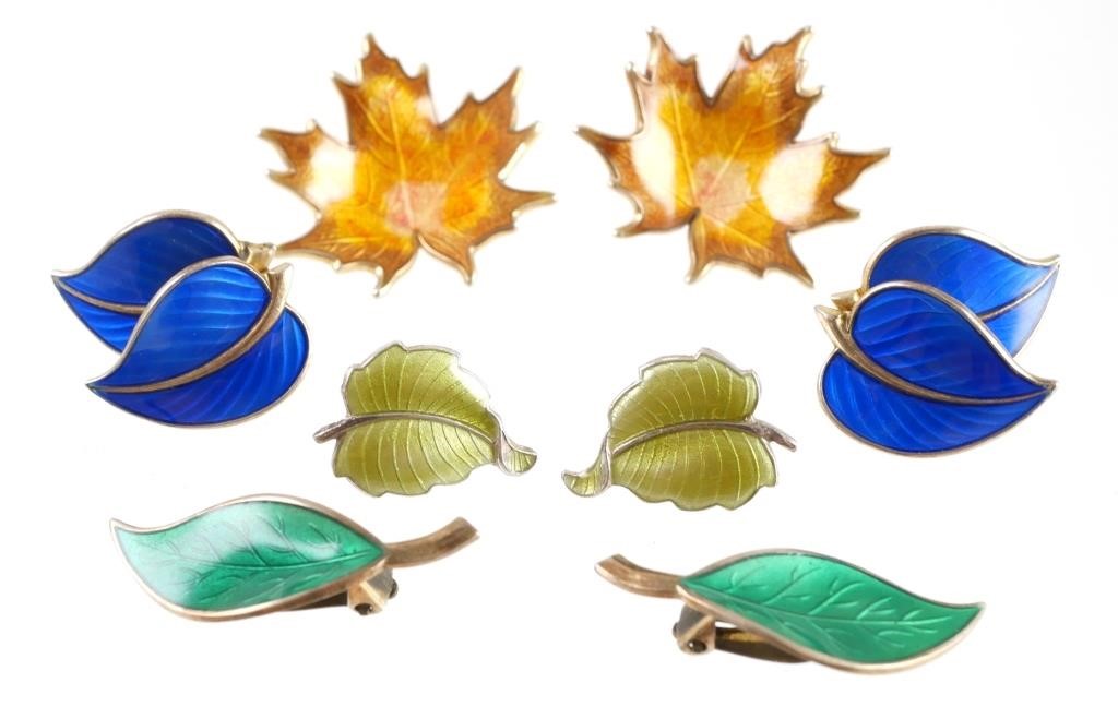 Appraisal: Four pairs of sterling silver guilloche enamel Scandinavian earrings including