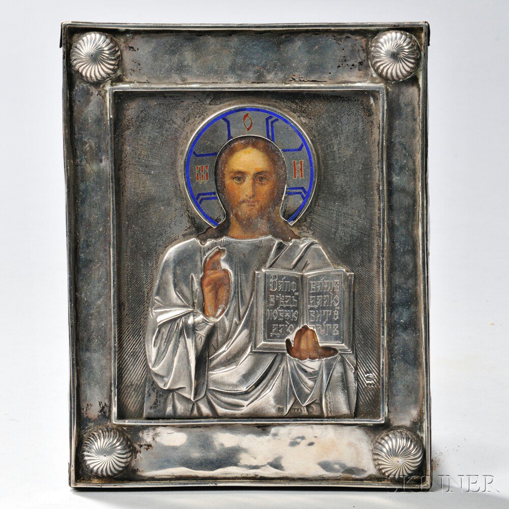 Appraisal: Russian Icon Depicting the Almighty Lord c with silver riza