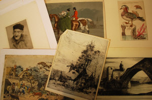 Appraisal: Folio of mainly prints including coloured hunting print by D