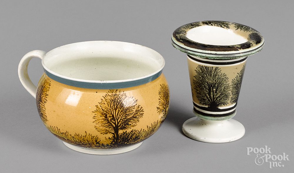 Appraisal: Mocha mush mug and spill vase th c Mocha porringer