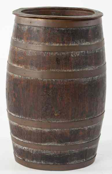 Appraisal: English Oak Herring Keg Planterkeg with copper insert brass staves