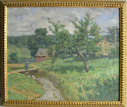 Appraisal: Oil on canvas impressionist landscape early th c x