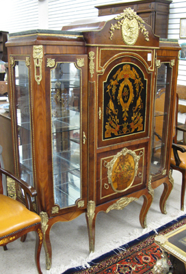 Appraisal: LOUIS XV STYLE BREAKFRONT SECRETARY VITRINE of kingwood and burl