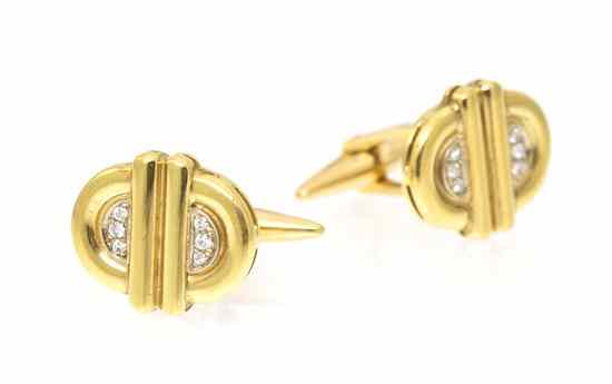 Appraisal: A Pair of Karat Yellow Gold and Diamond Cufflinks Italian