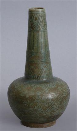 Appraisal: THAI SAWANKALOKE INCISED CELADON-GLAZED POTTERY VASE The gobular bowl with