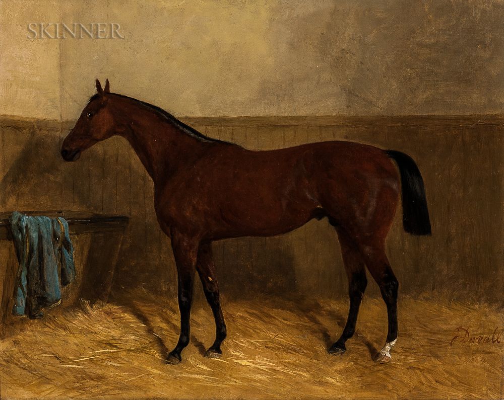 Appraisal: John Duvall British - Bay Hunter in a Stable Setting