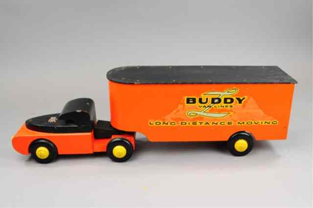 Appraisal: BUDDY 'L' WOOD VAN LINES TRACTOR TRAILER Painted in orange