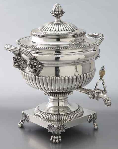 Appraisal: Georgian sterling silver hot water urnwith a gadrooned lid shoulder