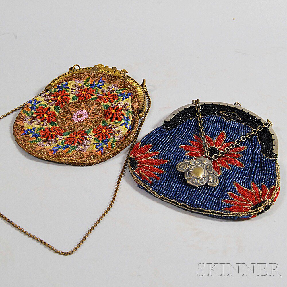 Appraisal: Two Small Vintage Floral Beaded Purses one with gold-tone hardware