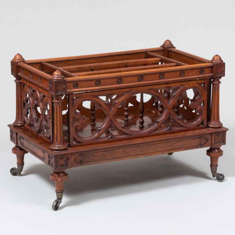 Appraisal: Victorian Gothic Revival Carved Walnut Canterbury x x in Condition